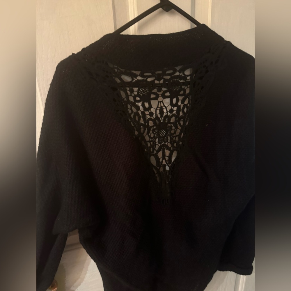 NWOT- Black cardigan sweater with detailed crocheted back- NEW